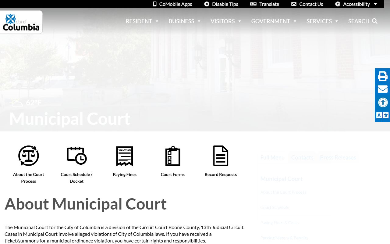 boone county columbia municipal court traffic ticket records