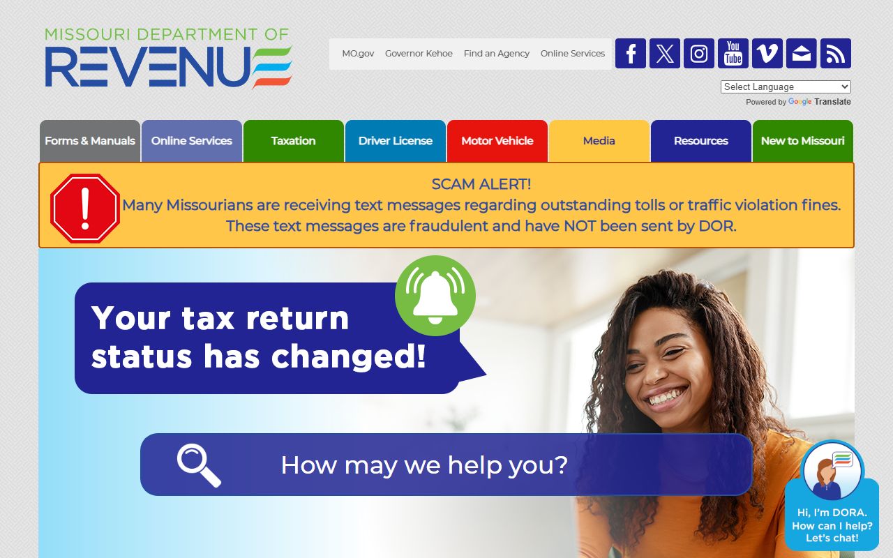 Missouri Department of Revenue Driver License Bureau for traffic ticket records and driving history