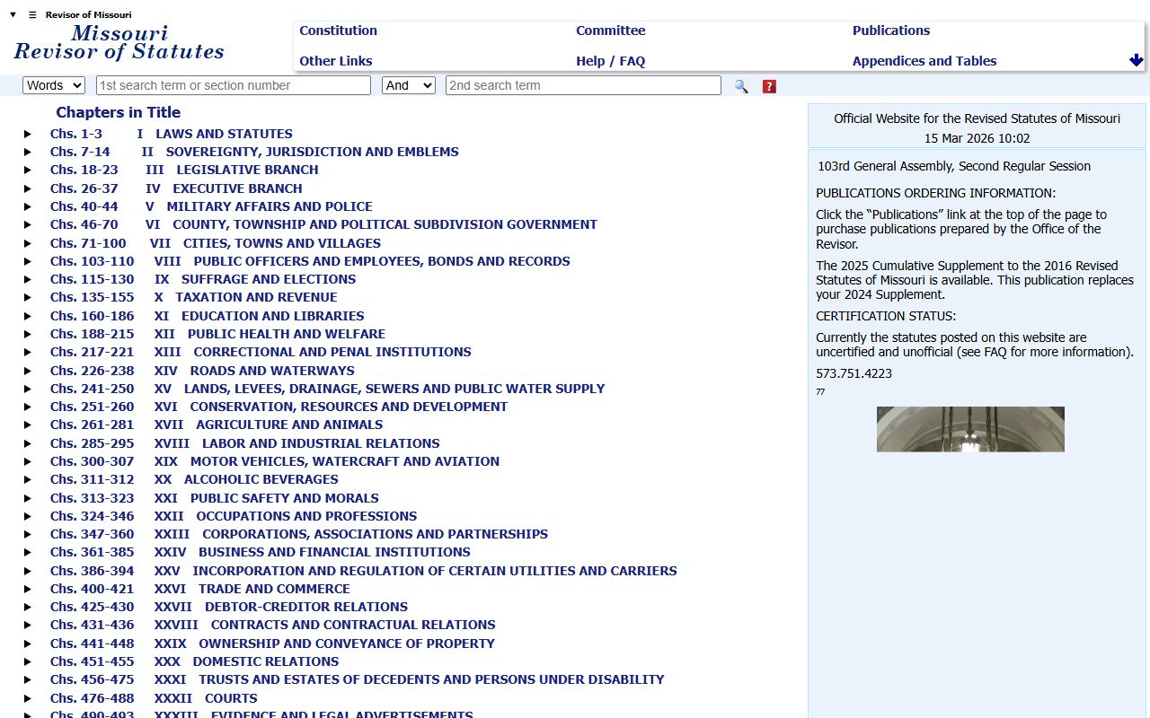 Missouri Revised Statutes traffic laws and regulations governing traffic ticket records